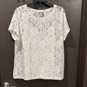 NWT WHBM Outlet Women's Ecru Lace Top